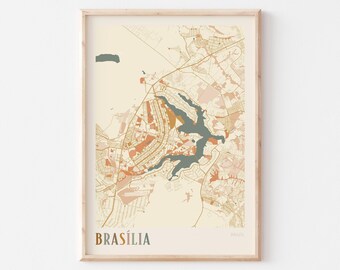 Poster con mappa di Brasilia, stampa di Brasilia, poster di Brasilia, decorazione murale di Brasilia, Brasile, regalo di viaggio, arredamento boho