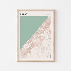 Affiche carte de Rabat, impression Rabat, affiche Rabat, art mural Rabat, Maroc Afrique, cadeau de voyage, art minimaliste