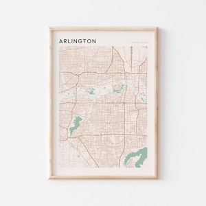 Affiche de carte d'Arlington, impression d'Arlington, affiche d'Arlington, art mural d'Arlington, Texas, cadeau de voyage, impression minimaliste