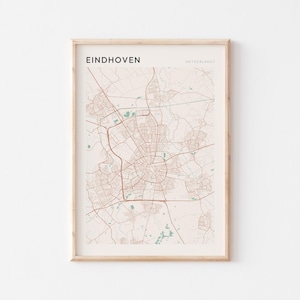 Affiche de carte d'Eindhoven, impression Eindhoven, affiche Eindhoven, oeuvre d'art murale Eindhoven, Pays-Bas, cadeau de voyage, affiche Scandi