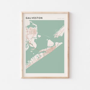 Affiche de carte de Galveston, impression de Galveston, affiche de Galveston, art mural Galveston, Texas, cadeau de voyage, impression minimaliste