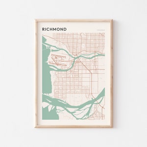 Póster de mapa de Richmond, arte mural de Richmond, mapa de Richmond, póster de Richmond, impresión de Richmond, Richmond, Richmond, Canadá, Columbia Británica
