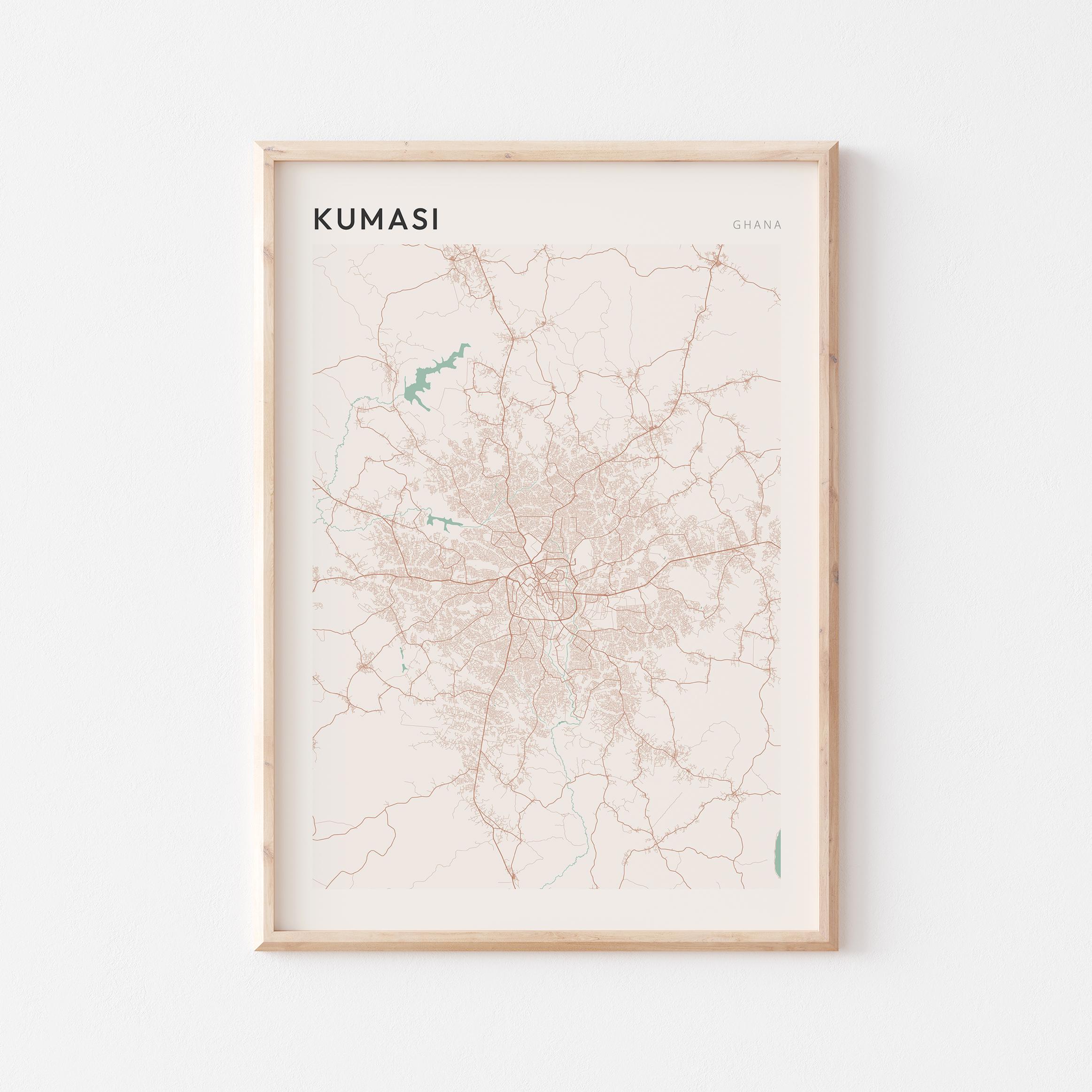 Kumasi Map Poster, Kumasi Print, Kumasi Poster, Kumasi Wall Art, Ghana Africa, Travel Gift, Minimalist Art