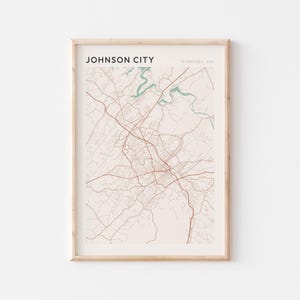 Pôster do mapa de Johnson City, impressão de Johnson City, pôster de Johnson City, arte de parede de Johnson City, Tennessee, presente de viagem, pôster escandinavo