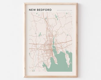 ニューベッドフォード地図ポスター、ニューベッドフォードプリント、ニューベッドフォードポスター、ニューベッドフォードウォールアート、マサチューセッツ州、旅行ギフト、ミニマリストアート