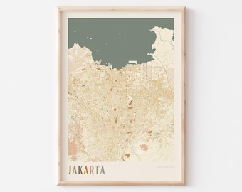 Jakarta Map Poster, Jakarta Print, Jakarta Poster, Jakarta Wall Art, Indonesia, Travel Gift, Boho Print