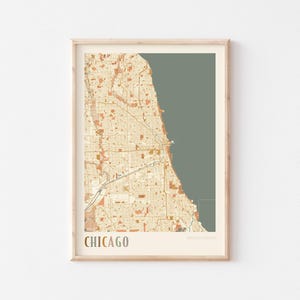 Affiche de carte de Chicago, art mural de Chicago, plan de la ville de Chicago, impression de Chicago, affiche de Chicago, Chicago Illinois États-Unis, art mural bohème