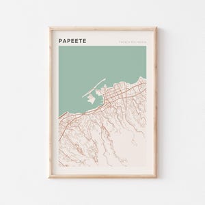 Póster del mapa de Papeete, arte de la pared de Papeete, mapa de Papeete, cartel de Papeete, impresión de mapas de Papeete, impresión de Papeete, Polinesia Francesa de Papeete