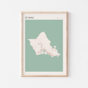 Affiche de carte d'Oahu, impression d'Oahu, affiche d'Oahu, art mural d'Oahu, Hawaï, cadeau de voyage, décoration murale de ferme, oeuvre d'art de bureau, cadeau pour une nouvelle maison