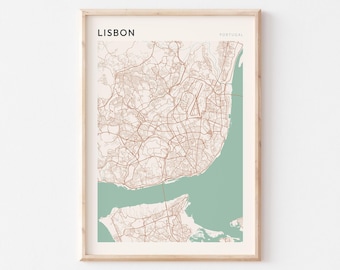 Lisbon Map Poster, Lisbon Wall Art, Lisbon City Map, Map of Lisbon, Lisbon Map Print, Lisbon Travel Decor, Lisbon Portugal, Lisbon Print