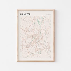 Affiche de carte de Munster, impression de Munster, affiche de Munster, art mural de Munster, Allemagne, cadeau de voyage, art minimaliste