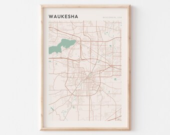 Waukesha Map Poster, Waukesha Print, Waukesha Poster, Waukesha Wall Art, Wisconsin, Travel Gift, Scandi Wall Art