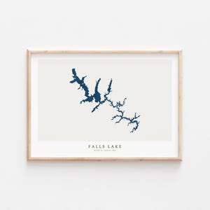 Falls Lake, stampa di Falls Lake, poster di Falls Lake, arte di Falls Lake, arte murale del lago, stampa della mappa del lago, regalo per la casa sul lago, stampa del lago, Carolina del Nord