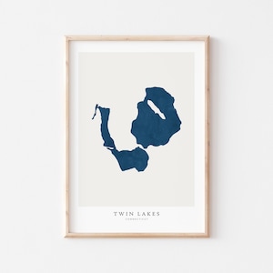 Twin Lakes, stampa Twin Lakes, poster Twin Lakes, arte Twin Lakes, arte murale del lago, stampa della mappa del lago, regalo della casa sul lago, stampa del lago, Connecticut