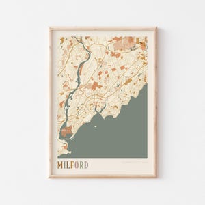 Affiche de carte de Milford, impression de Milford, affiche de Milford, art mural de Milford, Connecticut, cadeau de voyage, impression bohème, art mural de dortoir, cadeau pour maman