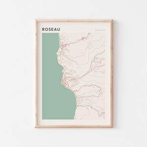Affiche carte Roseau, impression Roseau, affiche Roseau, art mural Roseau, Dominique, cadeau de voyage, décoration murale de ferme