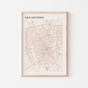 Affiche de carte de San Antonio, affiche de San Antonio, impression de San Antonio, art mural de San Antonio, impression de carte de San Antonio, San Antonio Texas