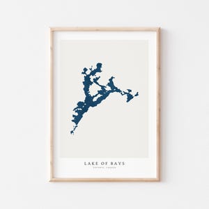 Lac des baies, impression du lac des baies, affiche du lac des baies, art du lac des baies, art mural du lac, impression de la carte du lac, impression du lac, art du lac, Ontario Canada