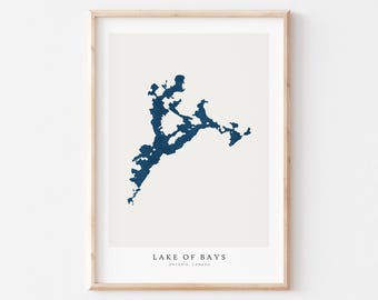 Lago de Bays, Lámina del Lago de Bays, Póster del Lago de Bays, Arte del Lago de Bays, Arte mural del lago, Lámina del mapa del lago, Lámina del lago, Arte del lago, Ontario, Canadá