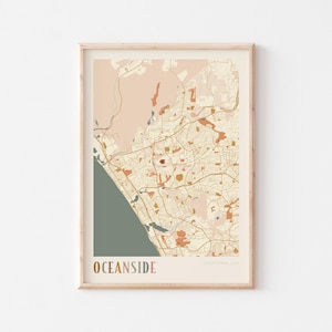 Affiche carte Oceanside, impression Oceanside, affiche Oceanside, art mural Oceanside, Californie, cadeau de voyage, art mural bohème, cadeau pour parent