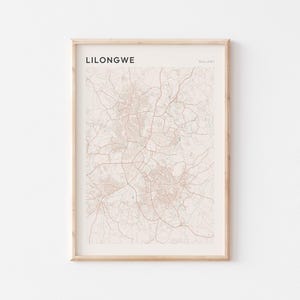 Affiche de carte de Lilongwe, impression de Lilongwe, affiche de Lilongwe, art mural Lilongwe, Malawi Afrique, cadeau de voyage, art minimaliste