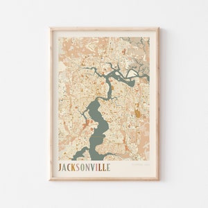 Kaart poster Jacksonville, kunst aan de muur Jacksonville, stadskaart Jacksonville, print Jacksonville, poster Jacksonville, Jacksonville, Florida