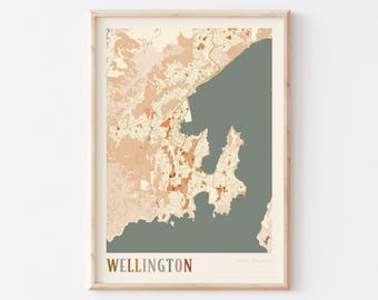 Wellington Map Poster, Wellington Wall Art, Wellington Map, Wellington Poster, Wellington Map Print, Wellington New Zealand, Boho Wall Art