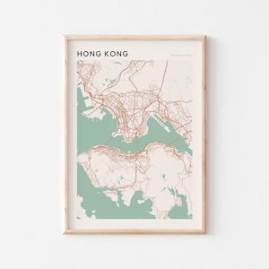 Affiche de carte de Hong Kong, impression de Hong Kong, affiche de Hong Kong, art mural de Hong Kong, Hong Kong, cadeau de voyage, impression minimaliste