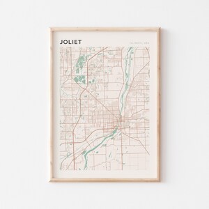 Affiche carte Joliet, impression Joliet, affiche Joliet, art mural Joliet, Illinois, cadeau de voyage, affiche Scandi