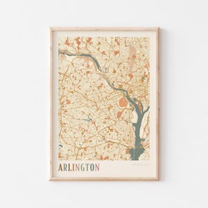 Póster con mapa de Arlington, impresión de Arlington, póster de Arlington, arte mural de Arlington, Virginia, regalo de viaje, decoración bohemia