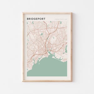 Affiche de carte de Bridgeport, impression de Bridgeport, affiche de Bridgeport, art mural de Bridgeport, Connecticut, cadeau de voyage, décoration murale de ferme, cadeau à maman