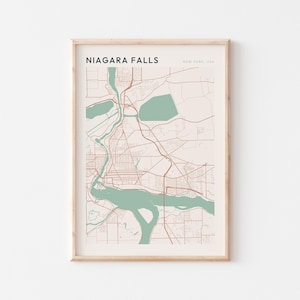 Affiche de carte des chutes du Niagara, impression des chutes du Niagara, affiche des chutes du Niagara, art mural des chutes du Niagara, New York, cadeau de voyage, affiche Scandi