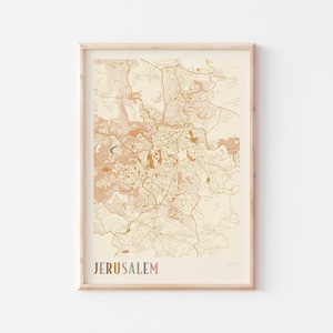 Póster del mapa de Jerusalén, impresión de Jerusalén, póster de Jerusalén, arte mural de Jerusalén, Israel, regalo de viaje, póster bohemio
