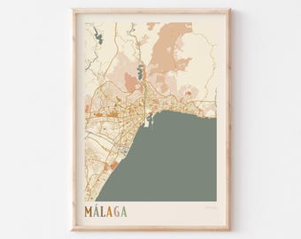 Malaga Map Poster, Malaga Print, Malaga Poster, Malaga Wall Art, Spain, Travel Gift, Boho Print
