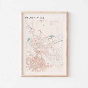 Affiche de carte de Brownsville, impression de Brownsville, affiche de Brownsville, art mural de Brownsville, Texas, cadeau de voyage, impression minimaliste