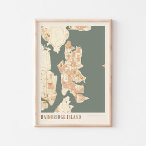Bainbridge Island-kaartposter, Bainbridge Island-print, Bainbridge Island-poster, Bainbridge Island-kunst aan de muur, Washington, Boho-decor