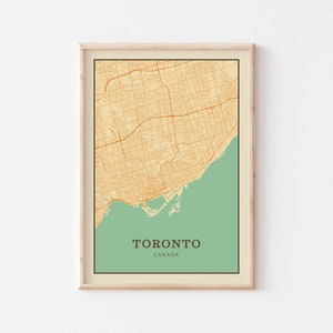 Affiche de carte de Toronto, art mural de Toronto, plan de la ville de Toronto, affiche de Toronto, impression d'art de Toronto, carte rustique de voyage de Toronto, Toronto Canada