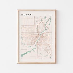 Affiche de carte Saginaw, impression Saginaw, affiche Saginaw, art mural Saginaw, Michigan, cadeau de voyage, impression Scandi