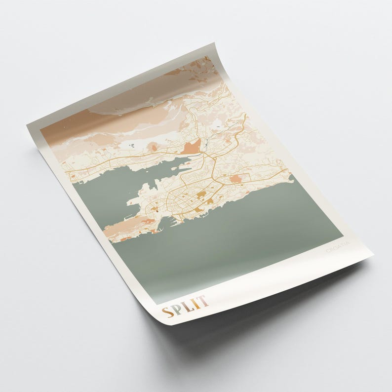 Kaartposter splitsen, print splitsen, poster splitsen, kunst aan de muur splitsen, Kroatië, reiscadeau, boho kunst aan de muur afbeelding 4