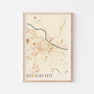 Pôster do mapa de Jefferson City, impressão de Jefferson City, pôster de Jefferson City, arte de parede de Jefferson City, Missouri, presente de viagem, decoração Boho