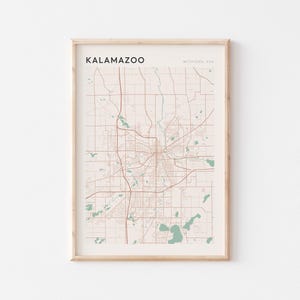Affiche de carte de Kalamazoo, impression de Kalamazoo, affiche de Kalamazoo, art mural de Kalamazoo, Michigan, cadeau de voyage, impression de Scandi