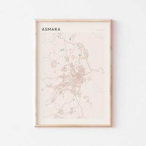 Affiche de la carte d'Asmara, impression d'Asmara, affiche d'Asmara, art mural Asmara, Érythrée, cadeau de voyage, art minimaliste