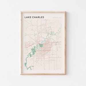 Affiche de carte de Lake Charles, impression de Lake Charles, affiche de Lake Charles, art mural Lake Charles, Louisiane, cadeau de voyage, affiche Scandi