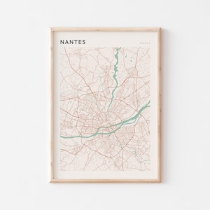 Nantes Karte Poster, Nantes Druck, Nantes Poster, Nantes Wandkunst, Frankreich, Reisegeschenk, Scandi Poster