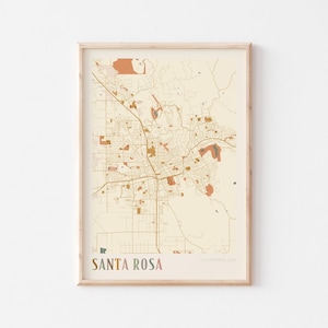 Affiche carte Santa Rosa, impression Santa Rosa, affiche Santa Rosa, art mural Santa Rosa, Californie, cadeau de voyage, art mural bohème, cadeaux de bureau pour hommes