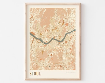 Seoul Map Poster, Seoul Wall Art, Seoul City Map, Map of Seoul, Seoul Map Print, Seoul Travel Print, Seoul South Korea, Boho Wall Art