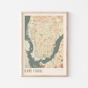 Cape Coral kaart poster, Cape Coral print, Cape Coral poster, Cape Coral kunst aan de muur, Cape Coral stadskaart, Florida, reiscadeau, boho kunst aan de muur