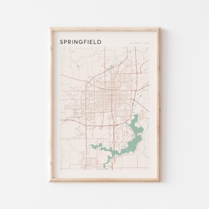 Affiche de carte de Springfield, impression de Springfield, affiche de Springfield, art mural de Springfield, Illinois, cadeau de voyage, affiche de Scandi