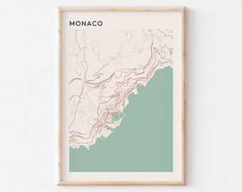 Affiche de carte de Monaco, impression de Monaco, affiche de Monaco, art mural de Monaco, Monaco, cadeau de voyage, art de ferme