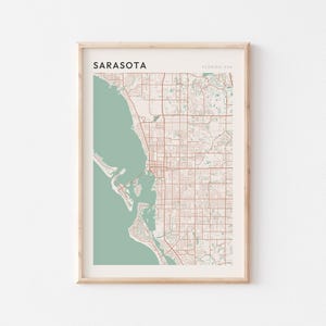 Sarasota kaart poster, Sarasota print, Sarasota poster, Sarasota kunst aan de muur, Sarasota stadskaart, Florida, reiscadeau, boerderij muur decor